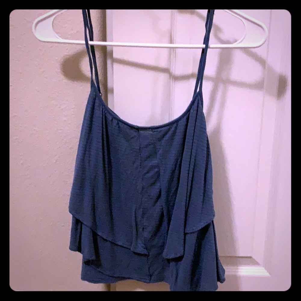 Blue ruffled tank top
